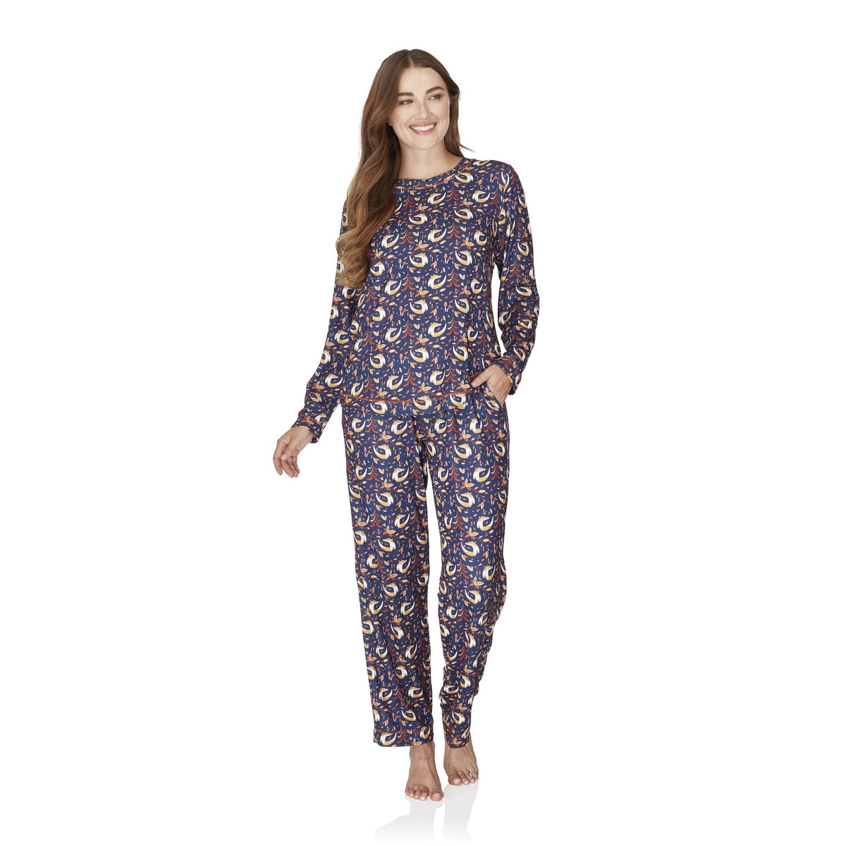 Wysteria Lane Womens Jersey Knit Long Sleeve Pyjamas - Navy Wysteria Lane
