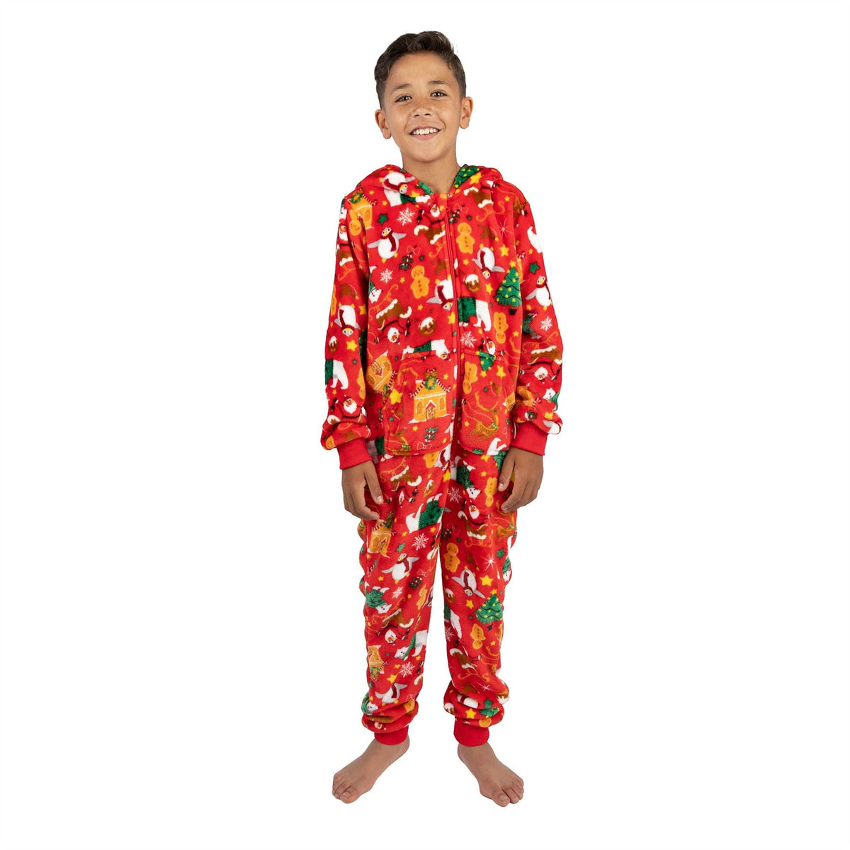 Huggable Hoodie Unisex Kids Christmas Fleece Onesie - Red Huggable Hoodie