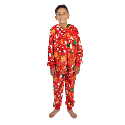 Huggable Hoodie Unisex Kids Christmas Fleece Onesie - Red Huggable Hoodie