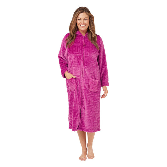 Marlon Womens Geometric Embossed Zip Robe - Raspberry