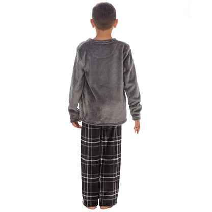 Cargo Bay Kids Fleece Pyjamas - Grey/Black Check