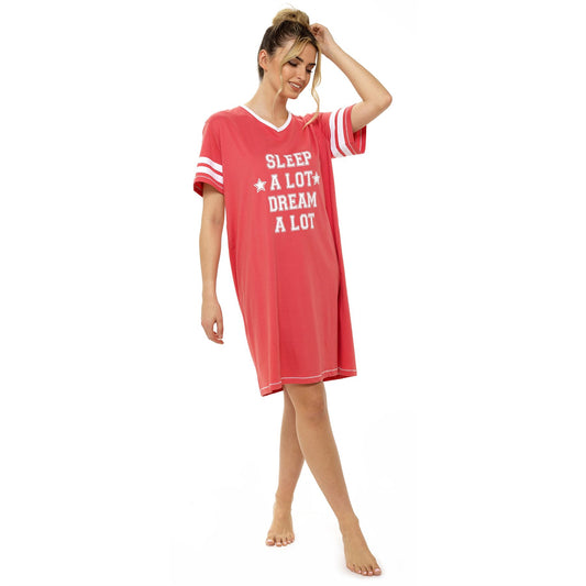 Follow That Dream 'Sleep A Lot' Varsity Nightdress - Sugar Coral