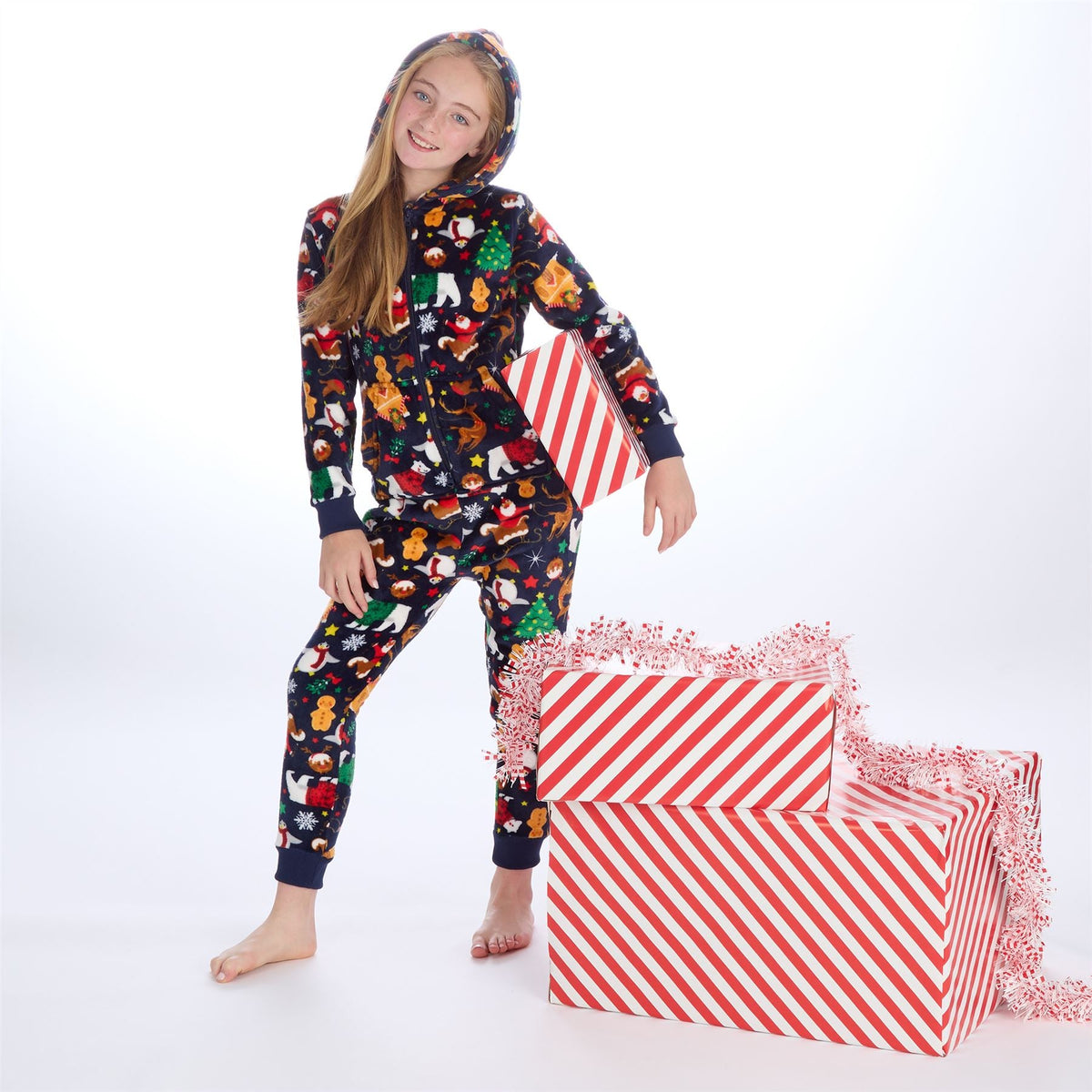 Huggable Hoodie Unisex Kids Christmas Fleece Onesie - Navy Huggable Hoodie