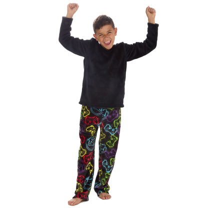 Cargo Bay Kids Fleece Gamer Print Pyjamas - Black/Multi
