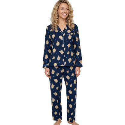 Indigo Sky Womens Highland Cow Winceyette Pyjamas - Navy Indigo Sky