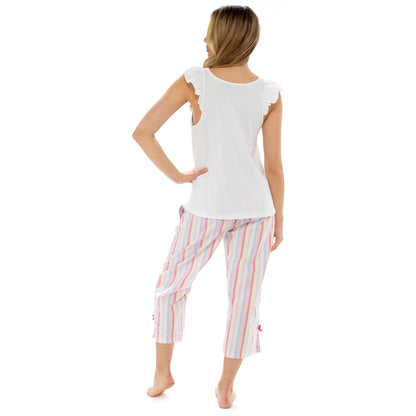 Foxbury Womens Jersey Cami Top and Woven Bottoms - White/Stripe