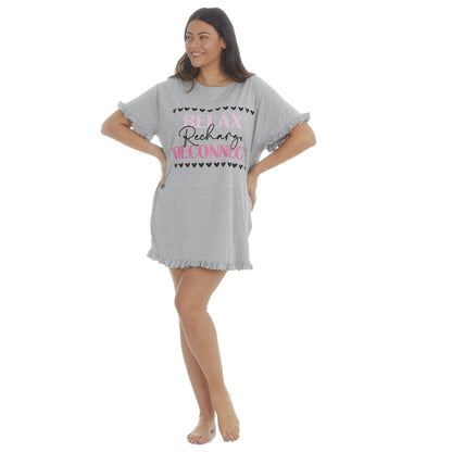 Forever Dreaming Womens 'Relax Recharge Reconnect' Frill Nightdress - Grey