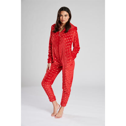 Loungeable Womens Star Fleece Onesie - Red/Gold