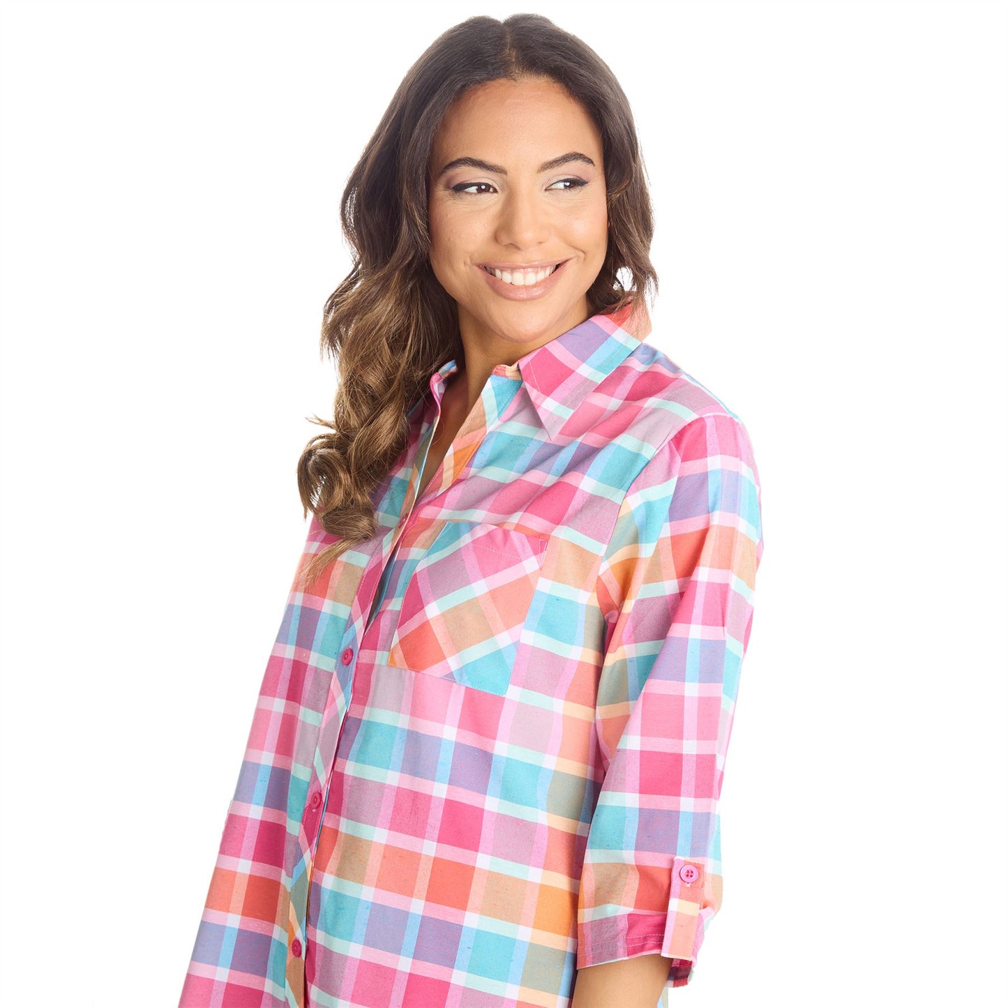 Forever Dreaming Womens Yarn Dyed Woven Check Nightshirt - Mint