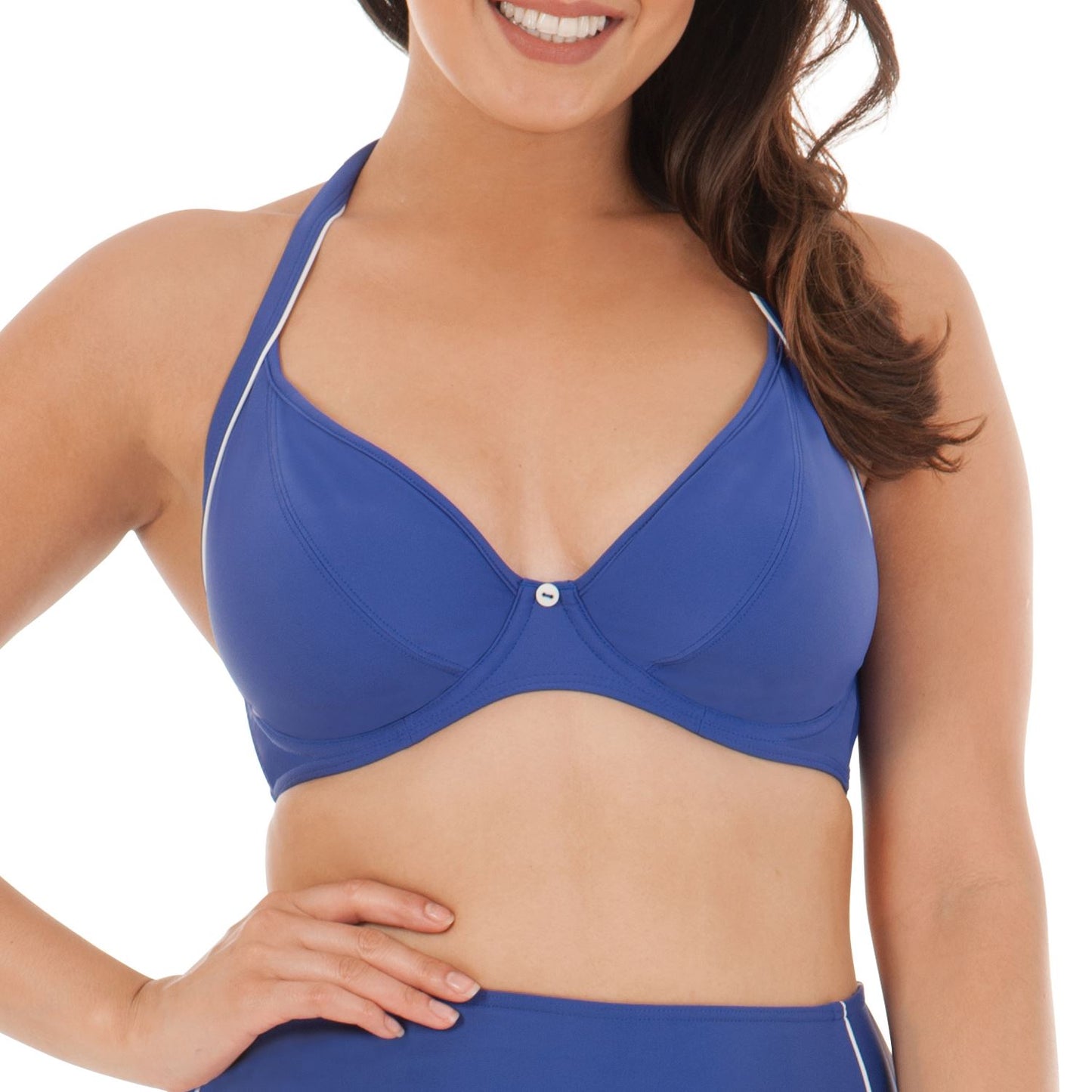 Curvy Kate Sail Away Halter Bikini Top - Blue/White