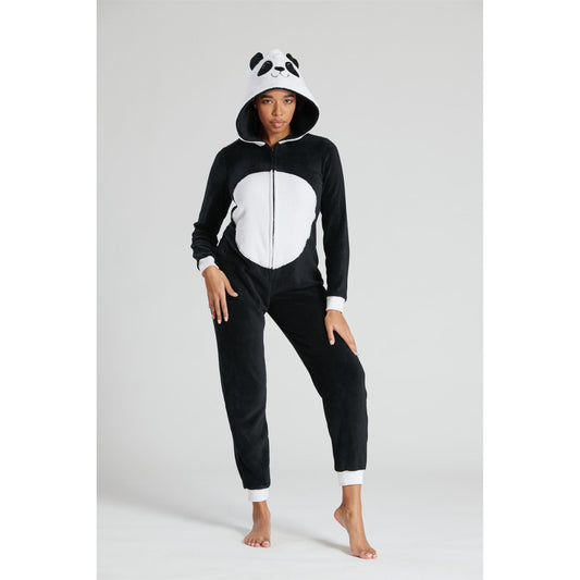 Loungeable Womens Panda Fleece Onesie - Black/White
