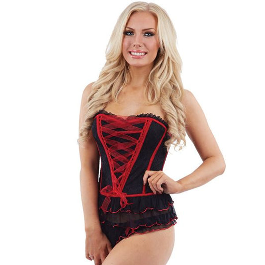Sunburst Embroidered Ribbon Basque Set - Black