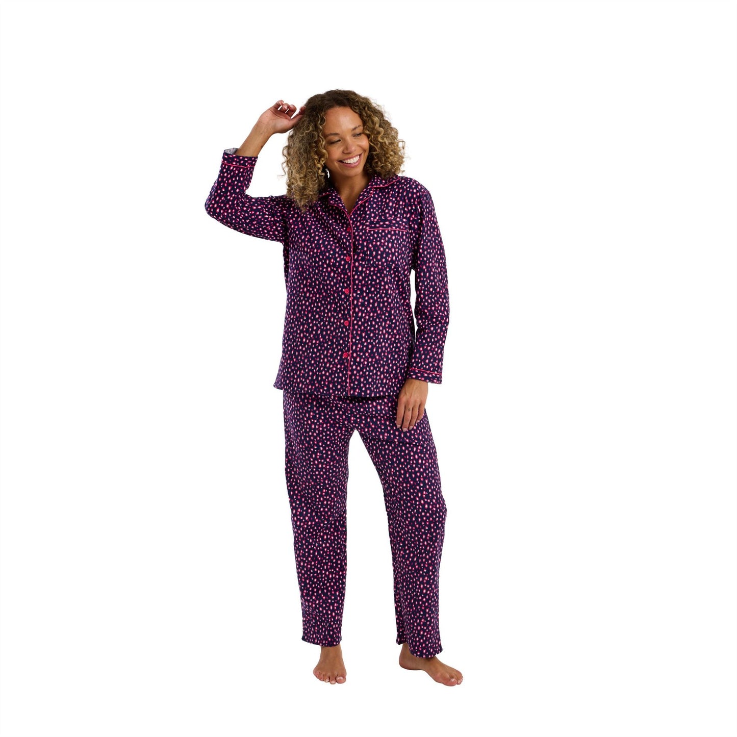 Indigo Sky Womens Animal Print Brushed Cotton Pyjamas - Navy