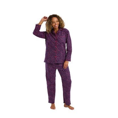 Indigo Sky Womens Animal Print Brushed Cotton Pyjamas - Navy