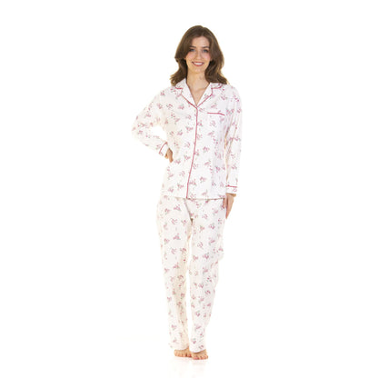 Sue Marks Womens Floral Button Through Brushed Cotton Pyjamas - Pink