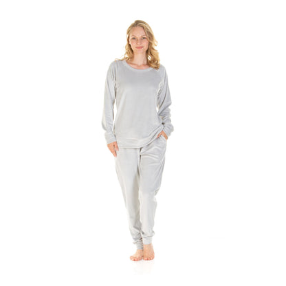 La Marquise Womens Velour Lounge Diamond Shoulder Pyjamas - Grey