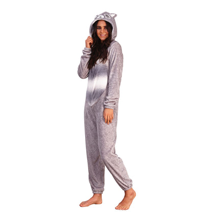 Loungeable Womens Racoon Fleece Onesie - Grey/White