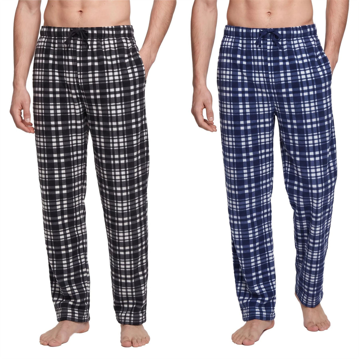 Gaubert Mens Check Fleece Lounge Pants (2 Pack) - Black/Blue Gaubert