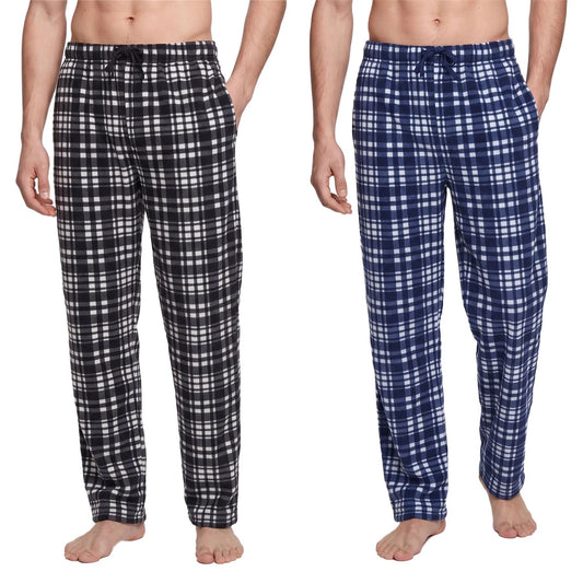 Gaubert Mens Check Fleece Lounge Pants (2 Pack) - Black/Blue Gaubert