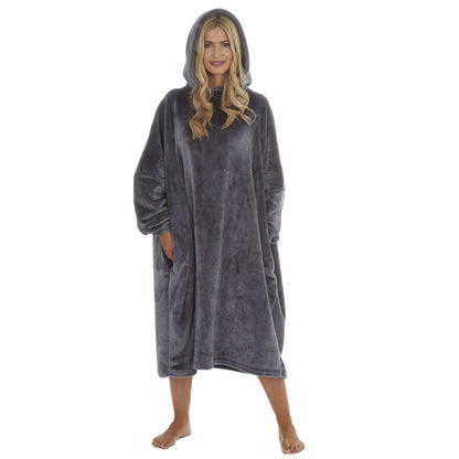 Forever Dreaming Womens Luxury Shimmer Fleece Hoodie - Charcoal