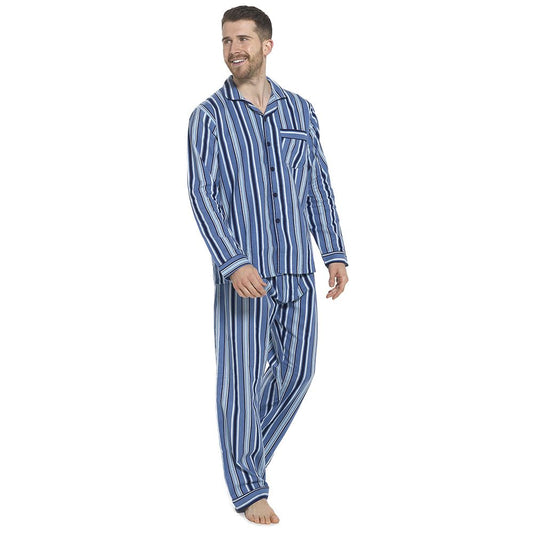 Tom Franks Mens Flannel Stripe Pyjamas - Blue Tom Franks
