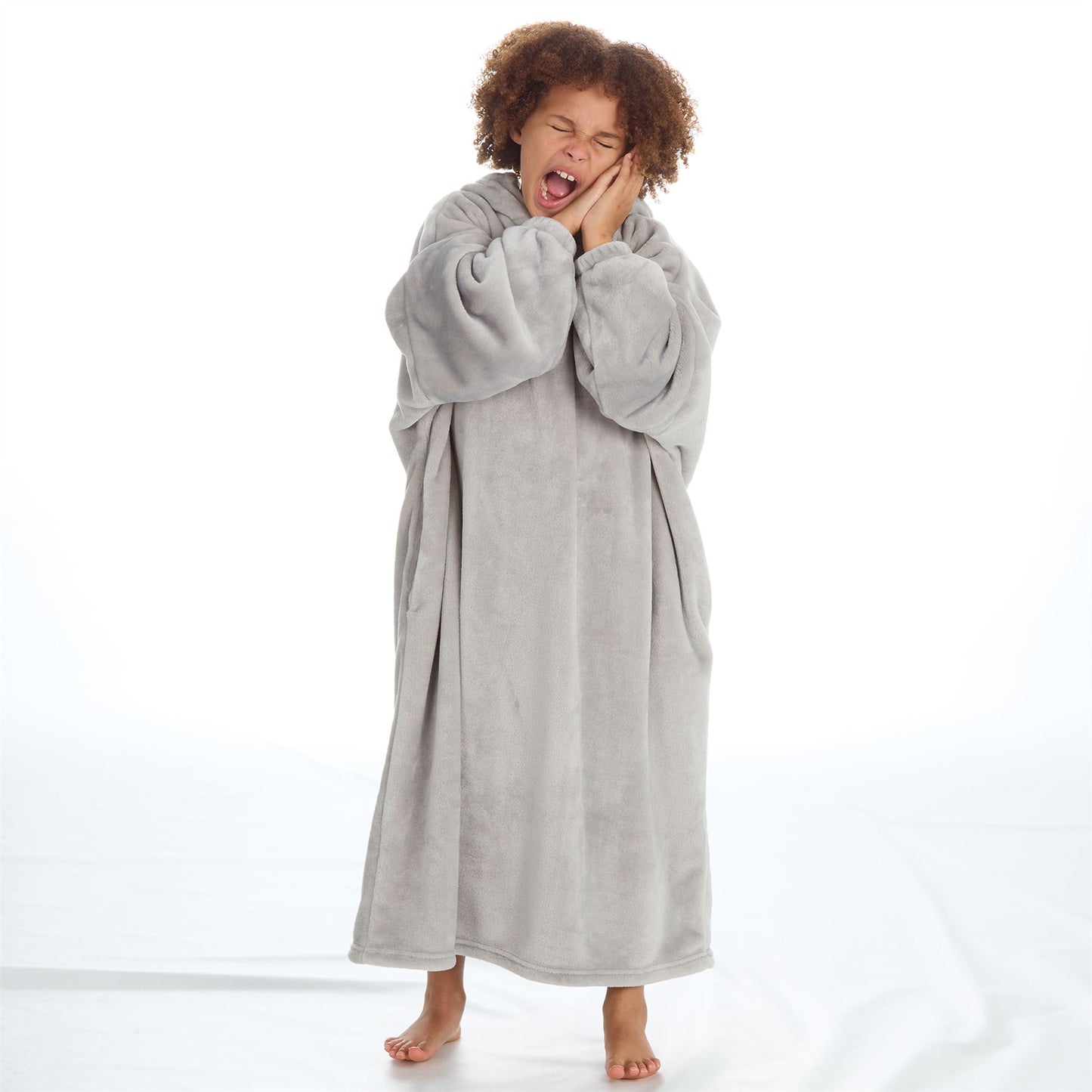 Slumber Party Kids Fleece Longline Hooded Poncho - Grey