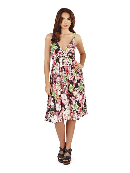 Pistachio Poppy Print Strappy Dress - Pink