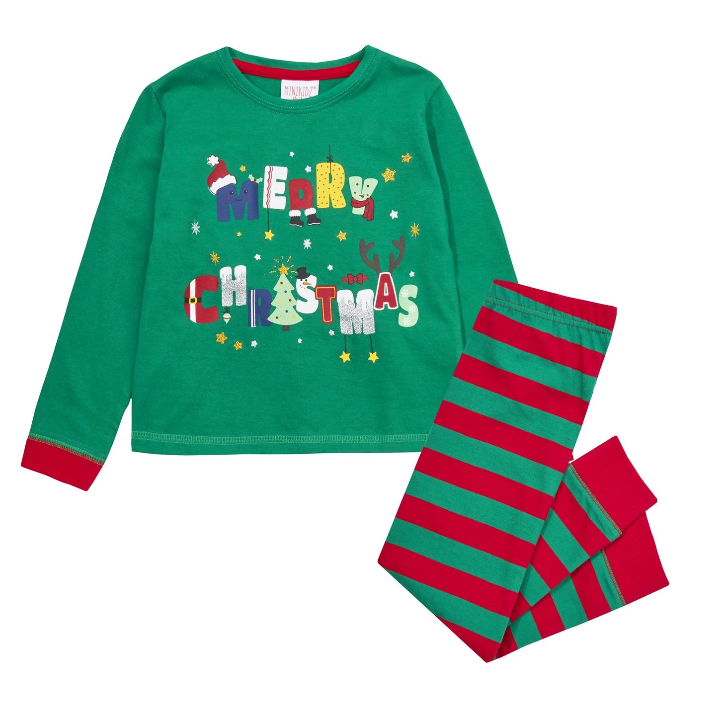 Minikidz Kids 'Merry Christmas' Pyjama Set - Green/Red