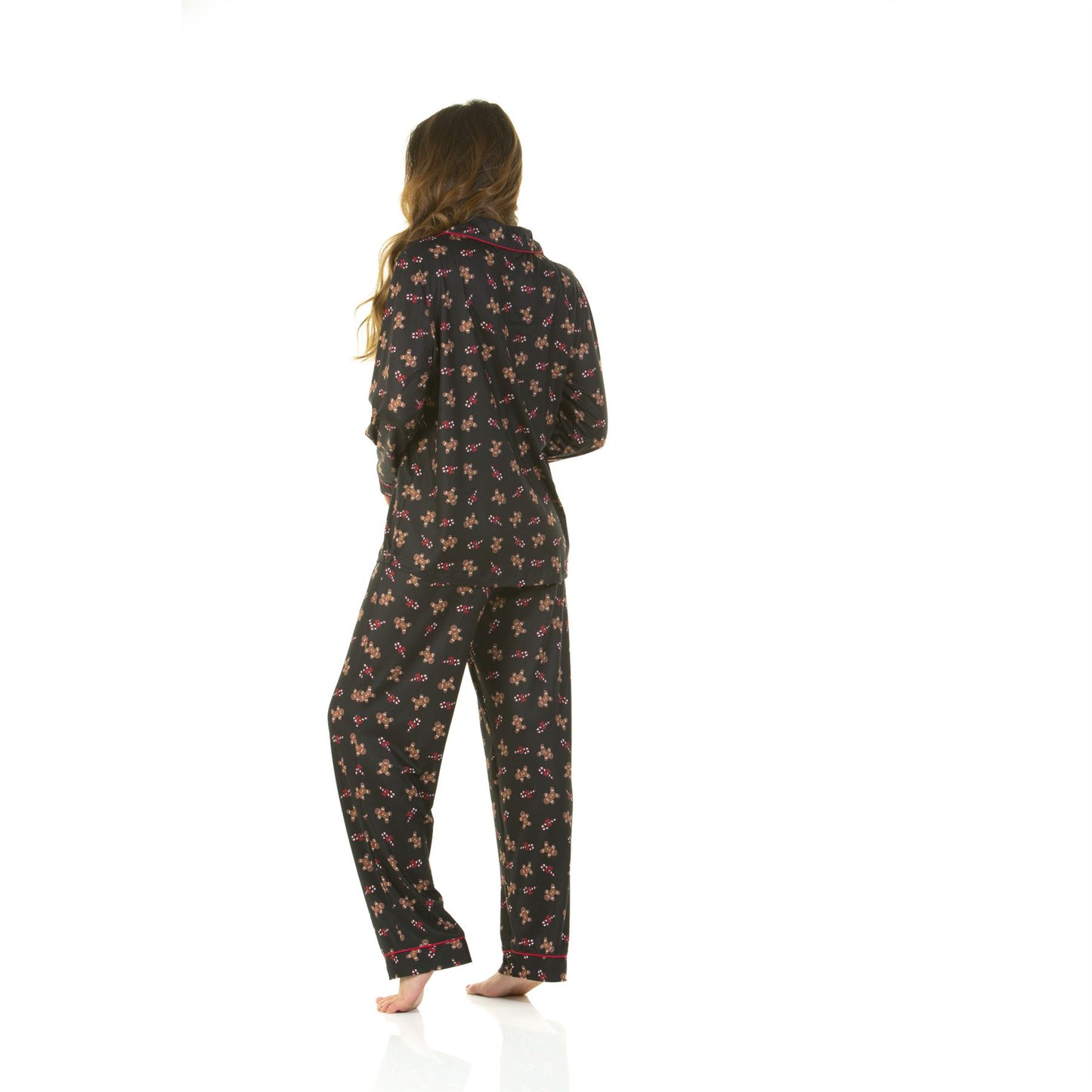 La Marquise Womens Jersey Knit Button Through Gingerbread Pyjamas - Black