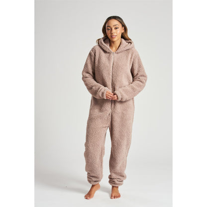 Loungeable Womens Taupe Borg Fleece Teddy Bear Onesie