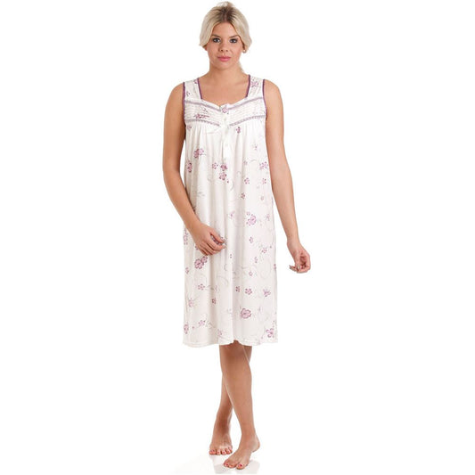 Lady Olga Womens Floral Jersey Sleeveless Nightdress - Purple