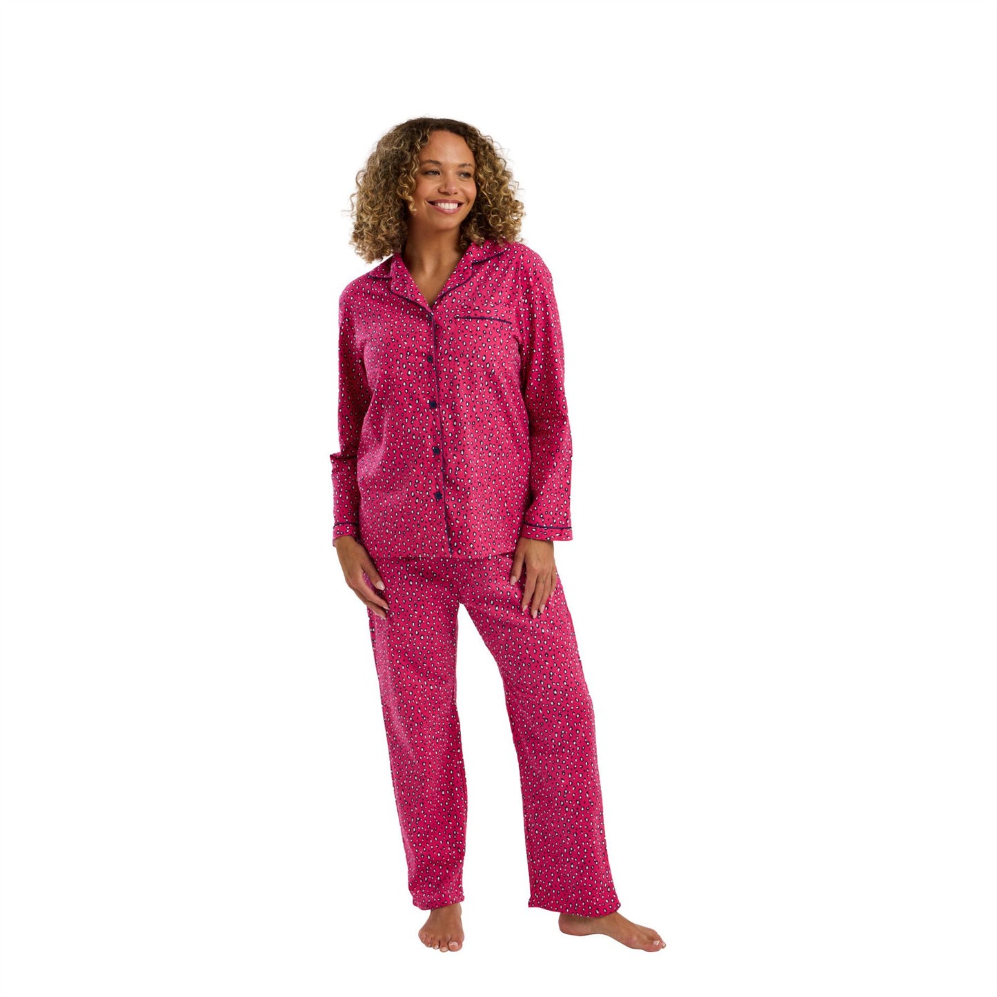 Indigo Sky Womens Animal Print Brushed Cotton Pyjamas - Cerise