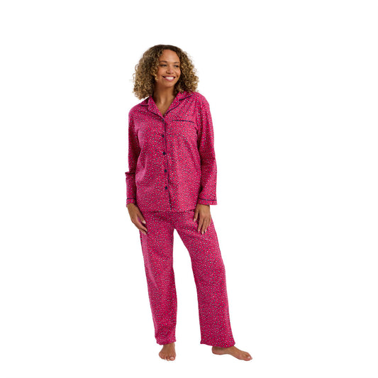 Indigo Sky Womens Animal Print Brushed Cotton Pyjamas - Cerise