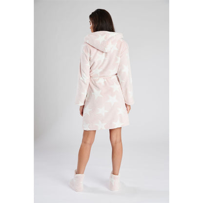 Loungeable Womens Star Embossed Fleece Hooded Robe - Pink