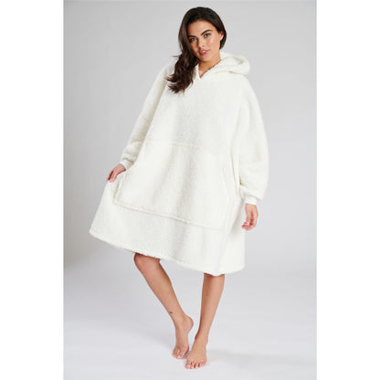 Loungeable Womens Sherpa Fleece Hooded Poncho - Cream