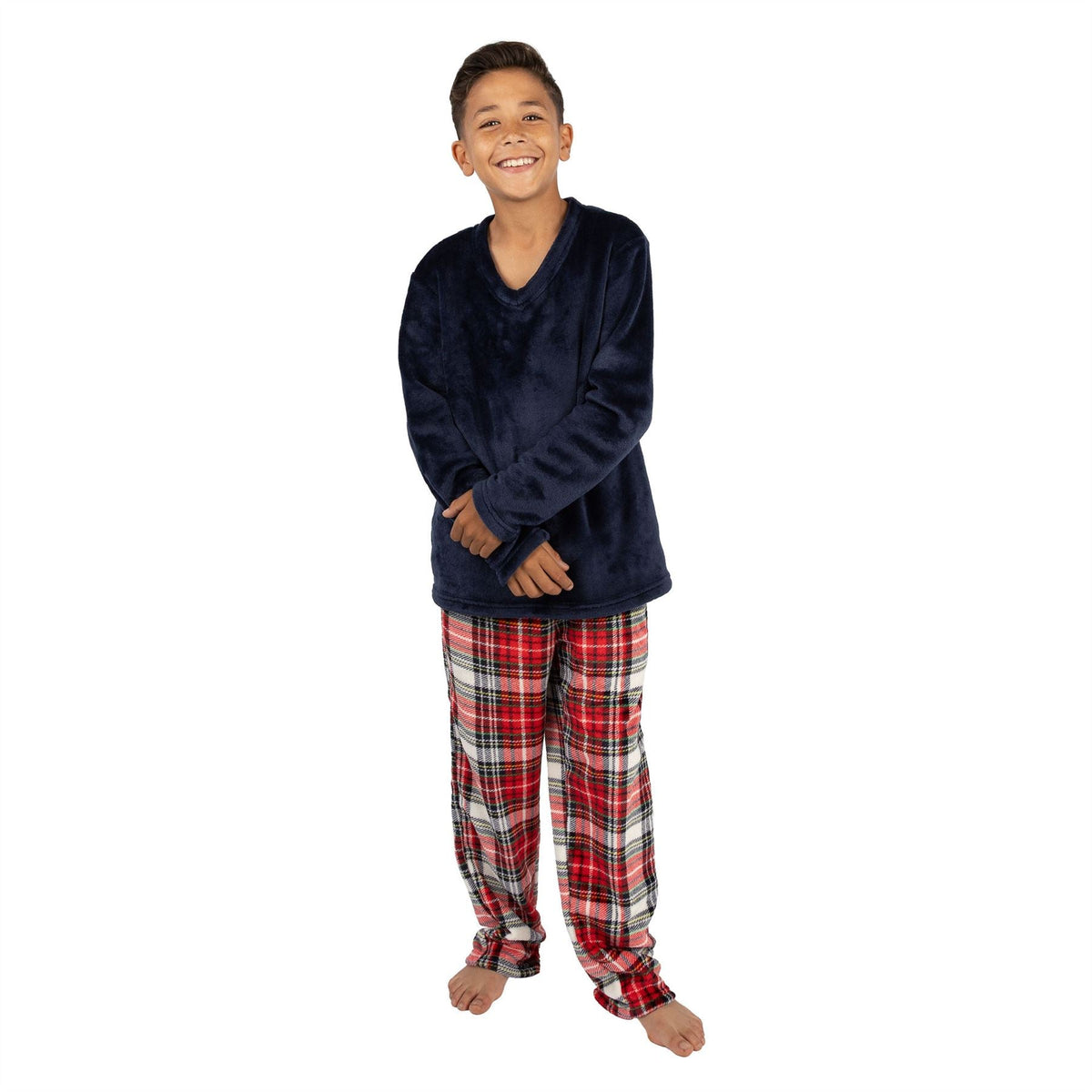 Cargo Bay Kids Fleece Pyjamas - Red Check Cargo Bay