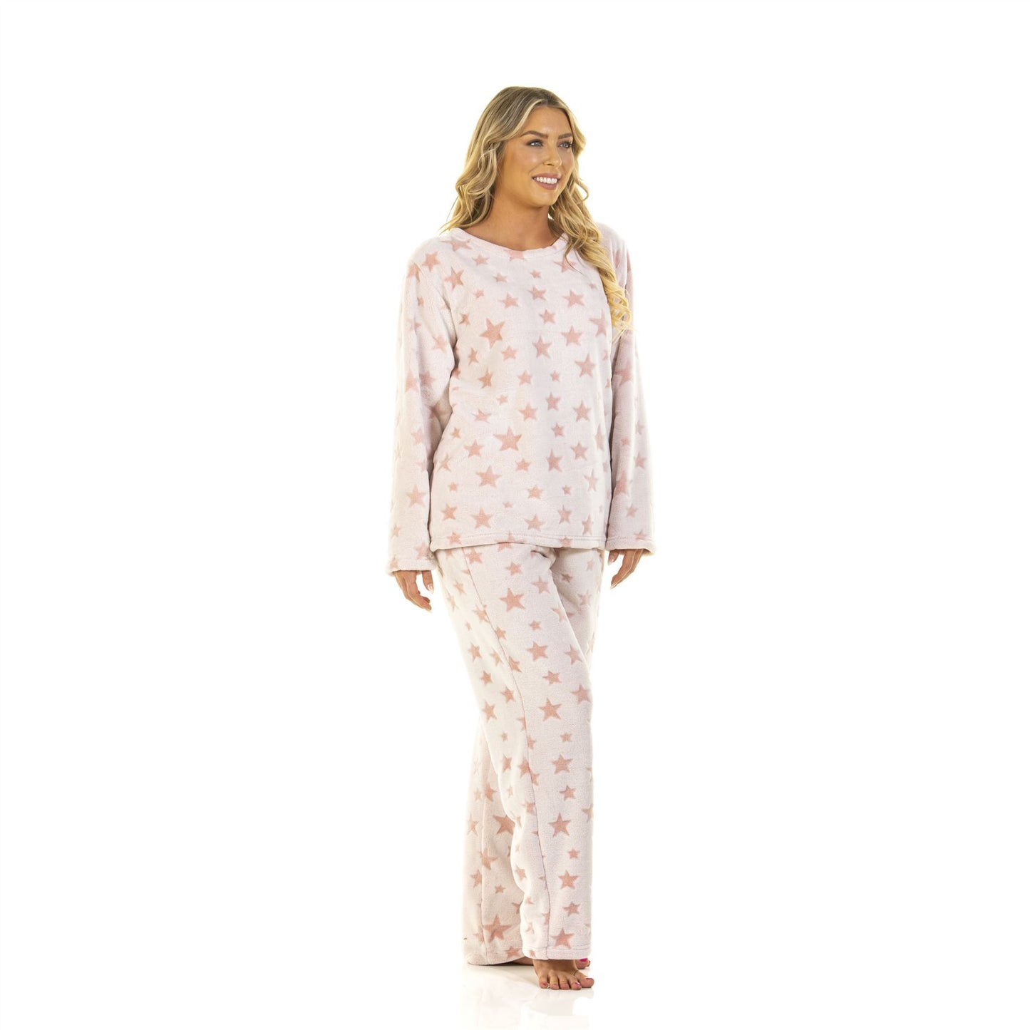 La Marquise Womens Fleece Cut Out Pyjamas - Pink Star