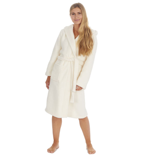 Forever Dreaming Womens Borg Fleece Robe - Cream