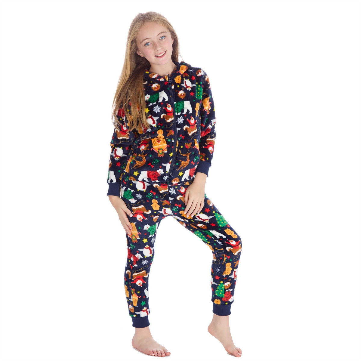 Huggable Hoodie Unisex Kids Christmas Fleece Onesie - Navy Huggable Hoodie