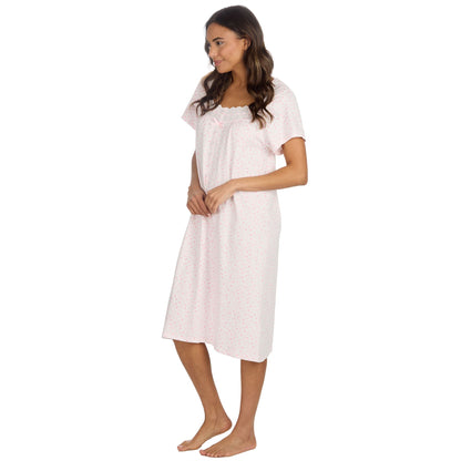 Cottonique Short Sleeve Pastel Spot Nightdress - Pink