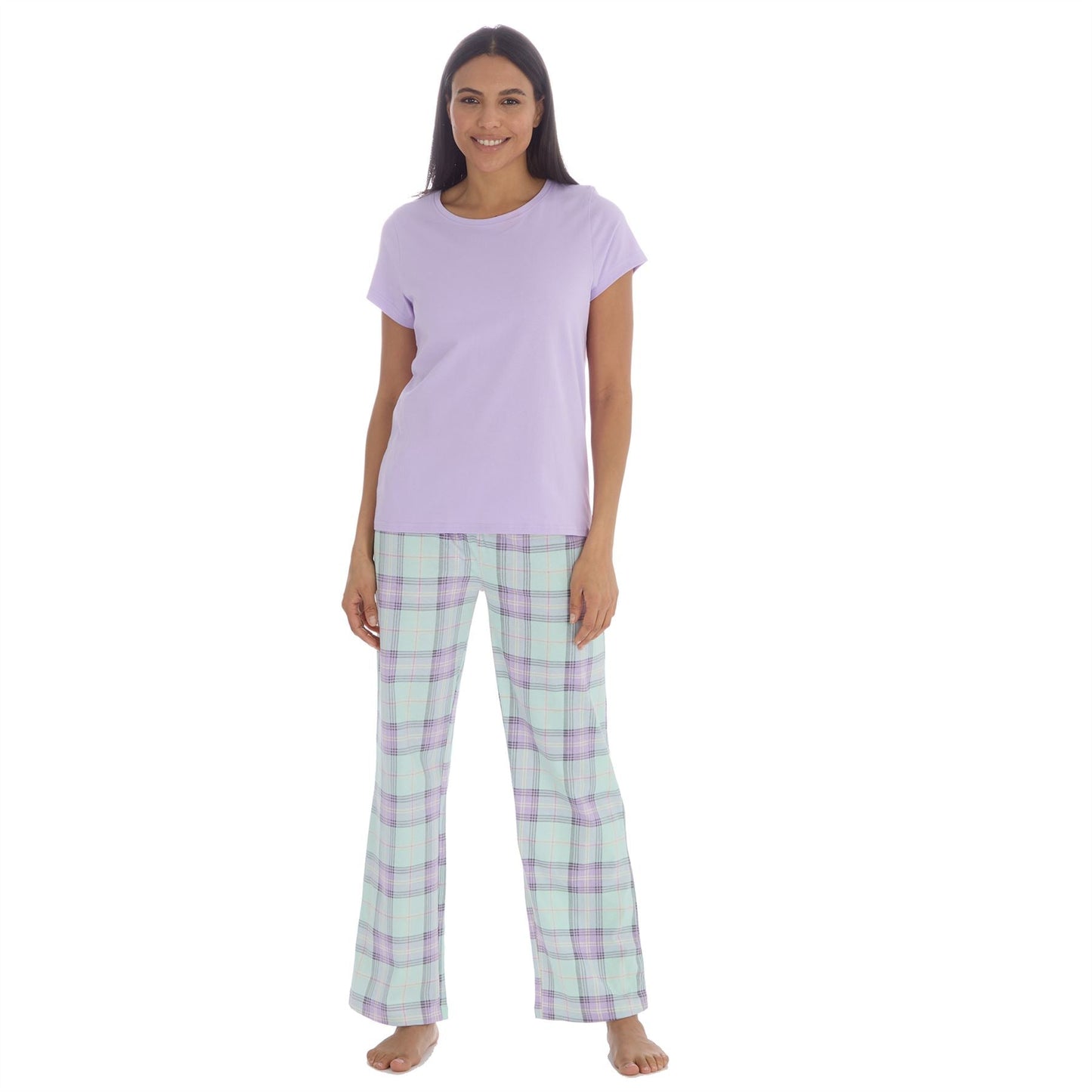 Forever Dreaming Womens T Shirt and Check Pants Pyjamas - Lilac Forever Dreaming