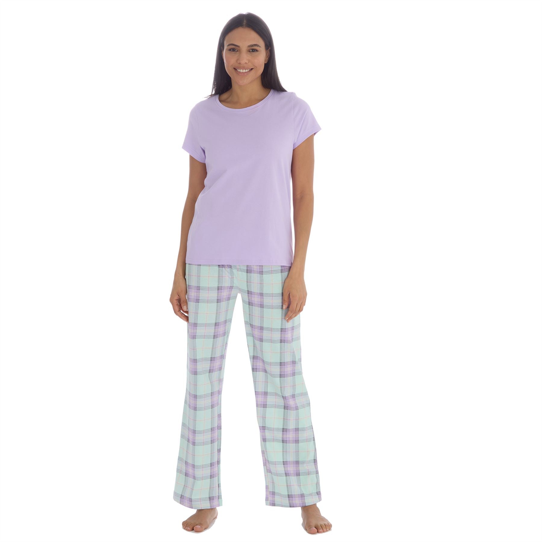 Forever Dreaming Womens T Shirt and Check Pants Pyjamas - Lilac Forever Dreaming