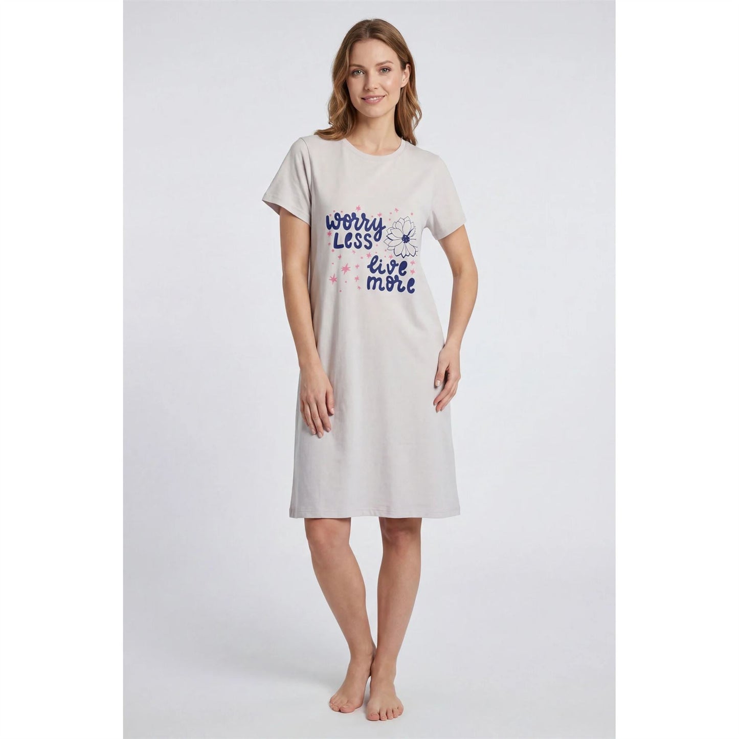 Gaubert Womens 'Worry Less Live More' Nightdress - Beige Gaubert