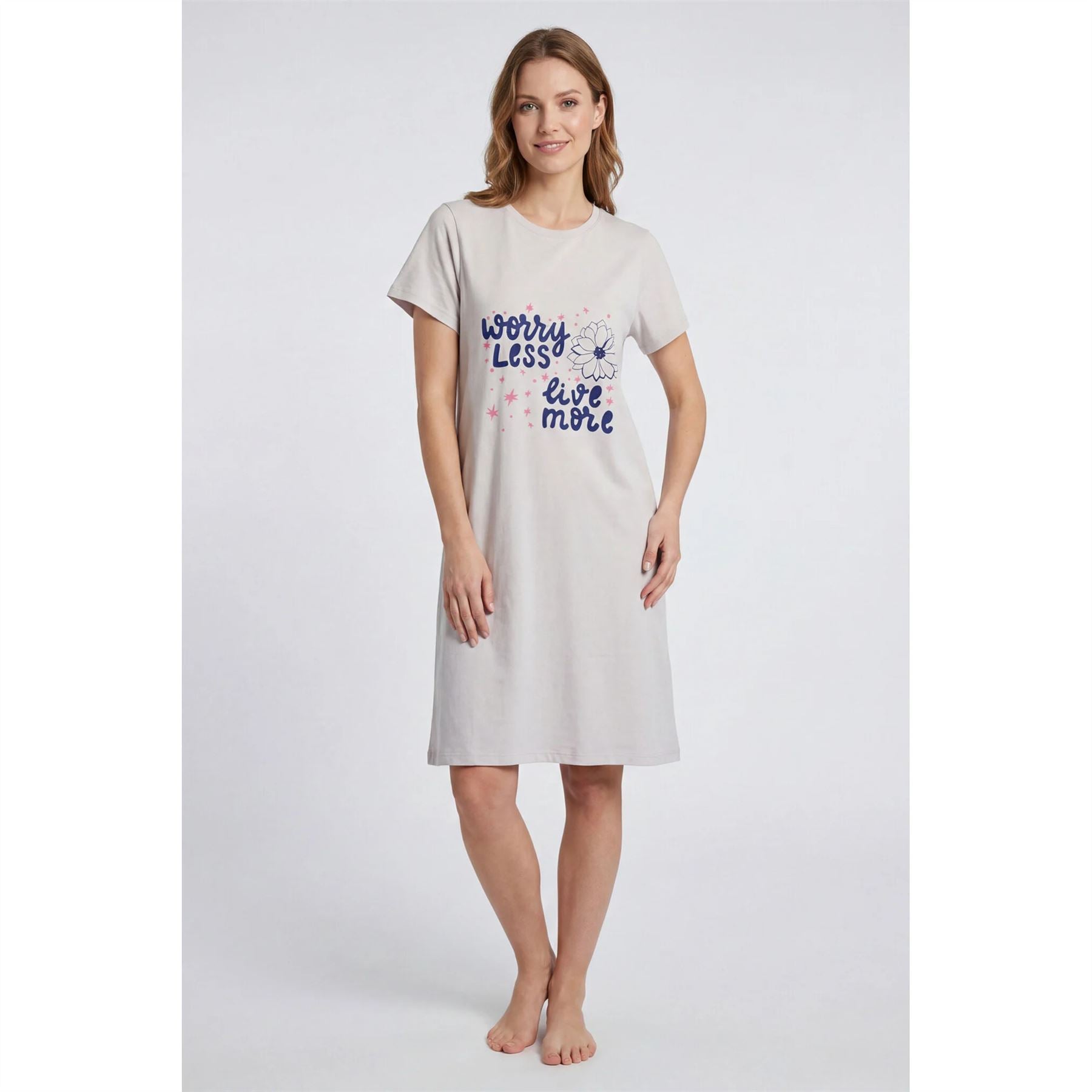 Gaubert Womens 'Worry Less Live More' Nightdress - Beige Gaubert