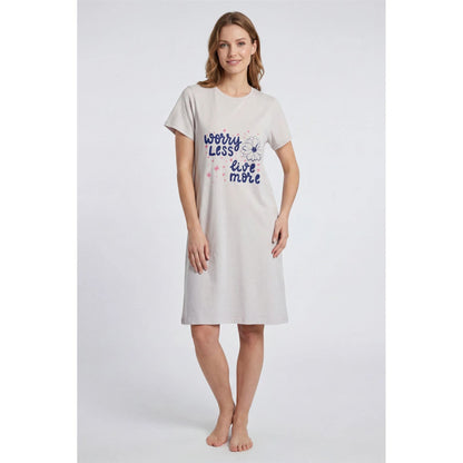 Gaubert Womens 'Worry Less Live More' Nightdress - Beige Gaubert