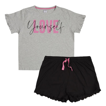 Forever Dreaming Womens 'Love Yourself' Pyjama Set - Grey/Black