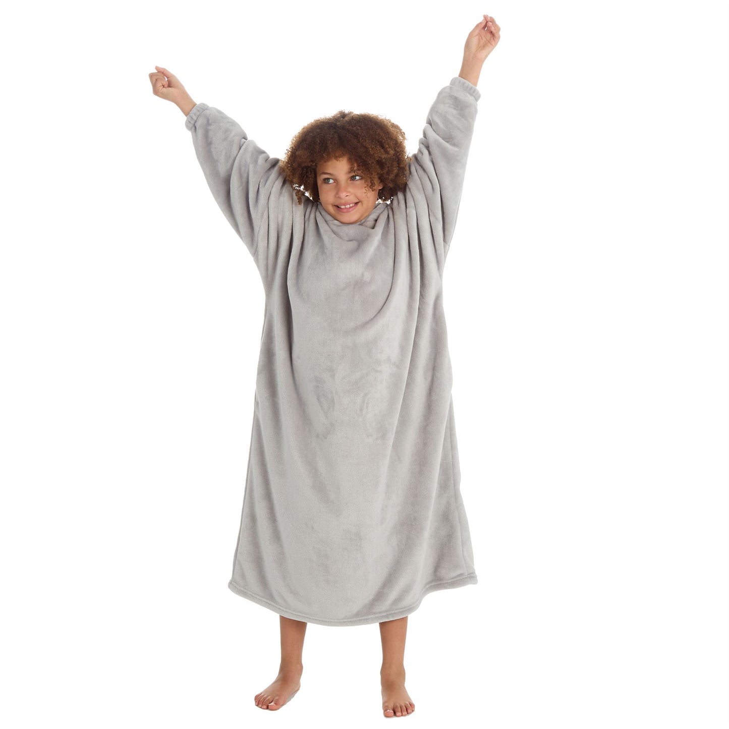 Slumber Party Kids Fleece Longline Hooded Poncho - Grey