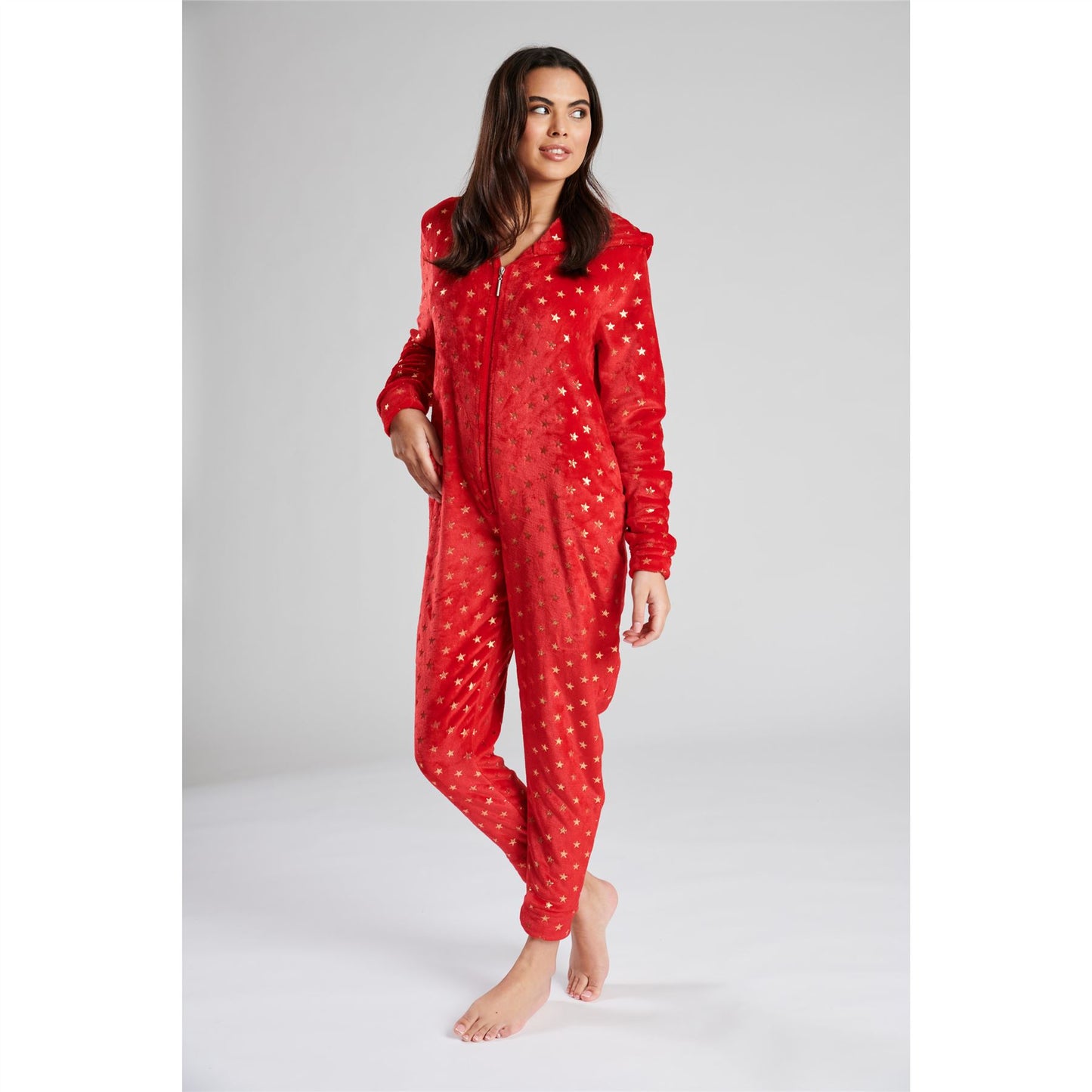 Loungeable Womens Star Fleece Onesie - Red/Gold