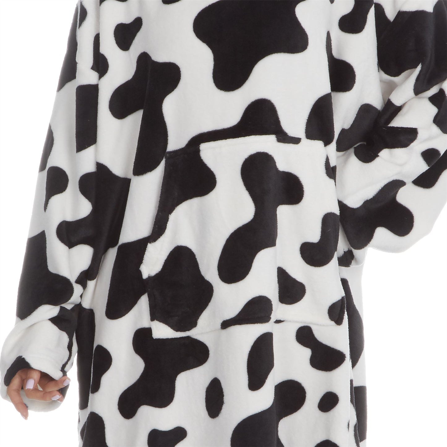 Forever Dreaming Womens Oversized Fleece Hoodie - Black/White Cow