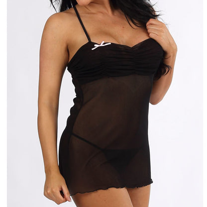 Classified Womens Ruched Mesh Babydoll Set - Black